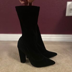 Forever 21 Black Suede Heeled Sock Boots